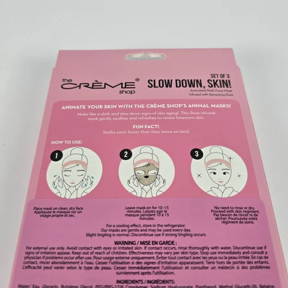 The Crème Shop, Animated Pink Sloth Face Mask, Set of 3, - Renewing Rose - Picture 7 of 8